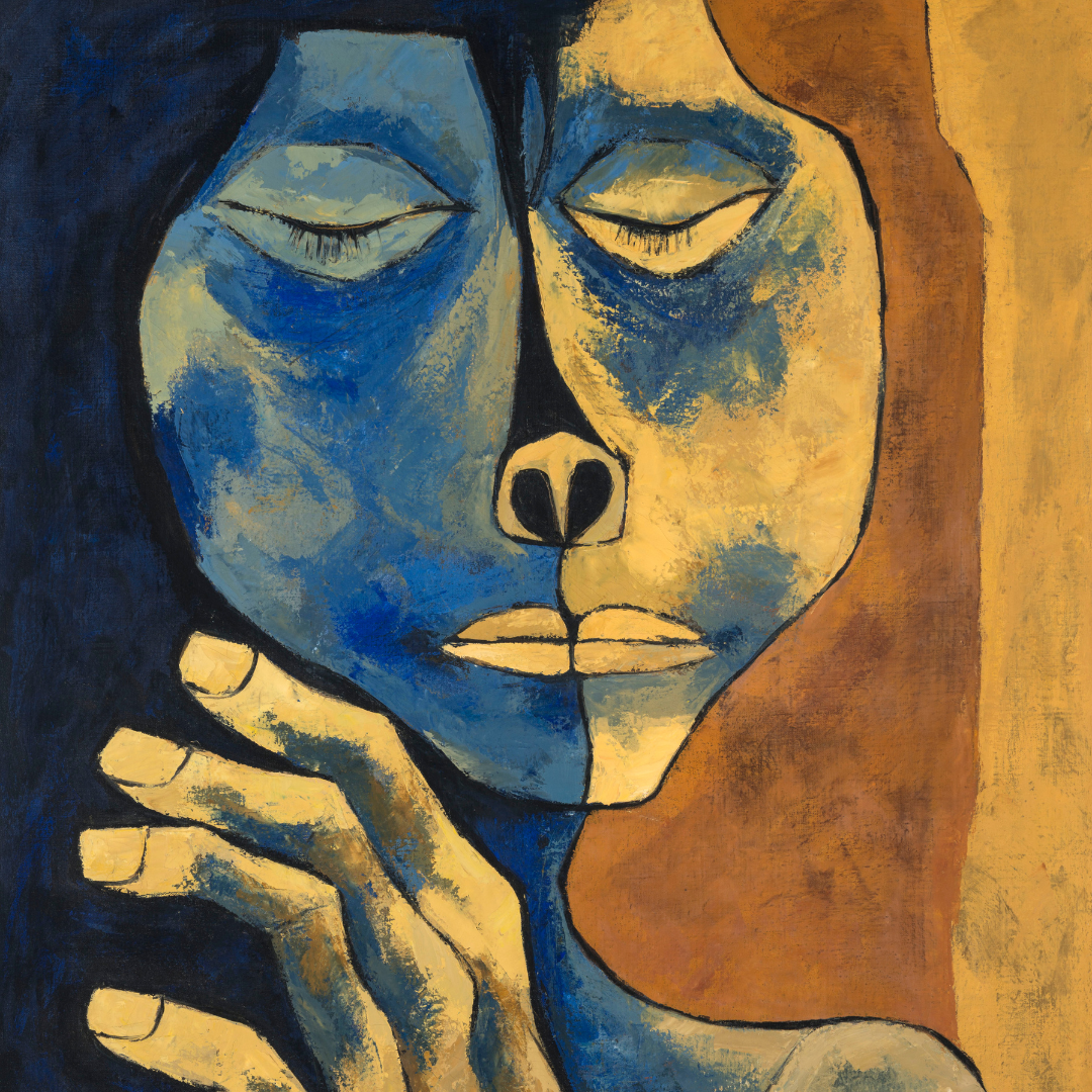 Oswaldo Guayasamín - Cabeza y mano azul